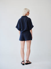 Ethically Made Navy Linen Lounge Co-ord Short Set