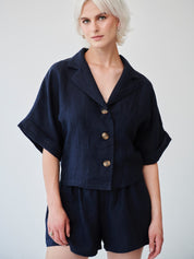 Ethically Made Navy Linen Lounge Co-ord Short Set