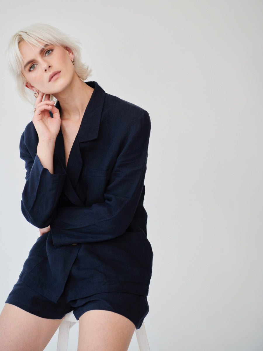 Ethically Made Navy Linen Suit With Shorts