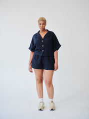 Ethically Made Navy Linen Lounge Co-ord Short Set