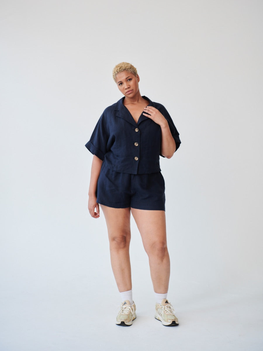 Ethically Made Navy Linen Lounge Co-ord Short Set