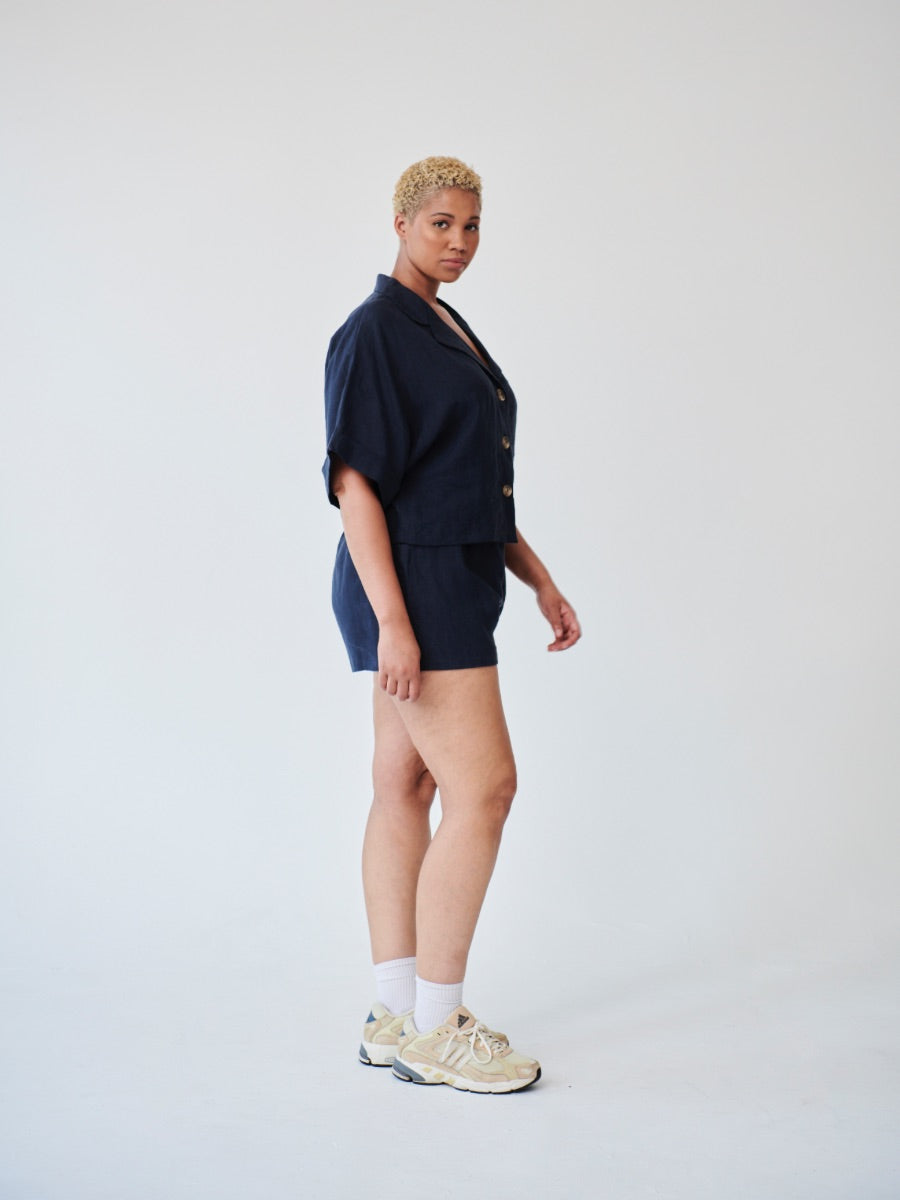 Ethically Made Navy Linen Lounge Co-ord Short Set