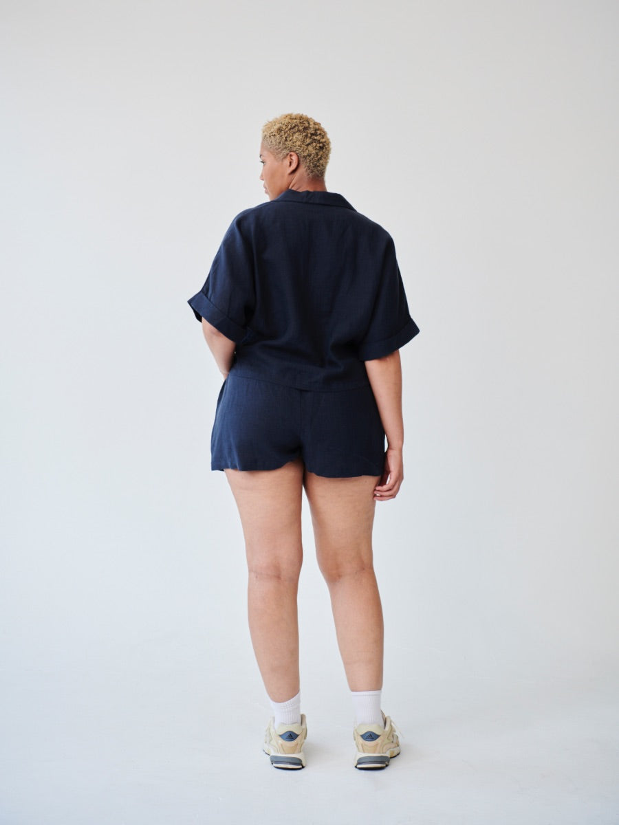 Ethically Made Navy Linen Lounge Co-ord Short Set