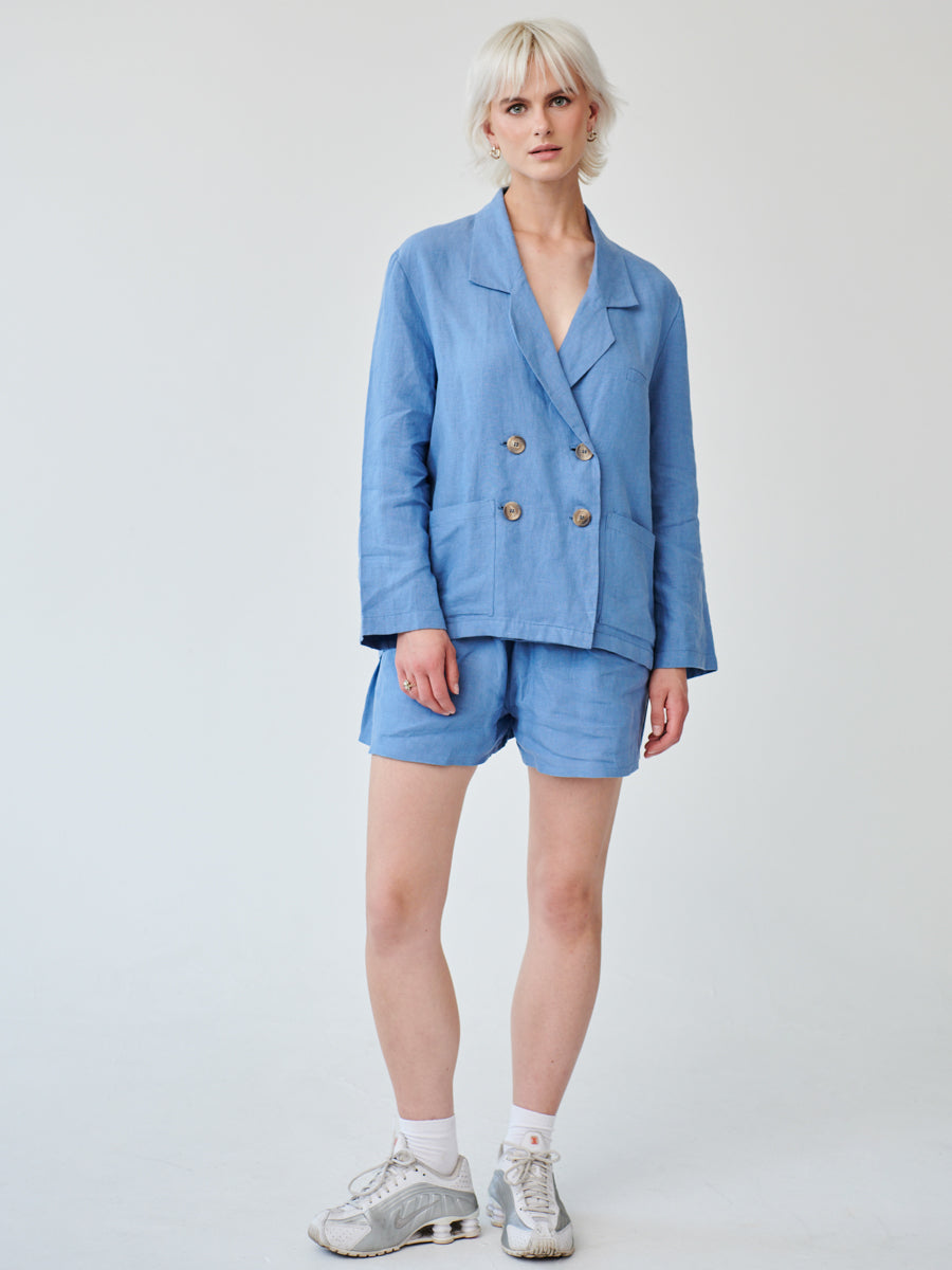 Ethically Made Blue Linen Suit With Shorts