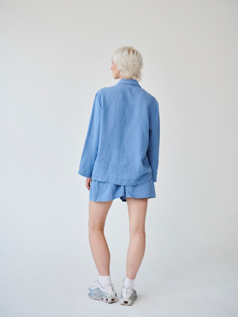 Ethically Made Blue Linen Suit With Shorts