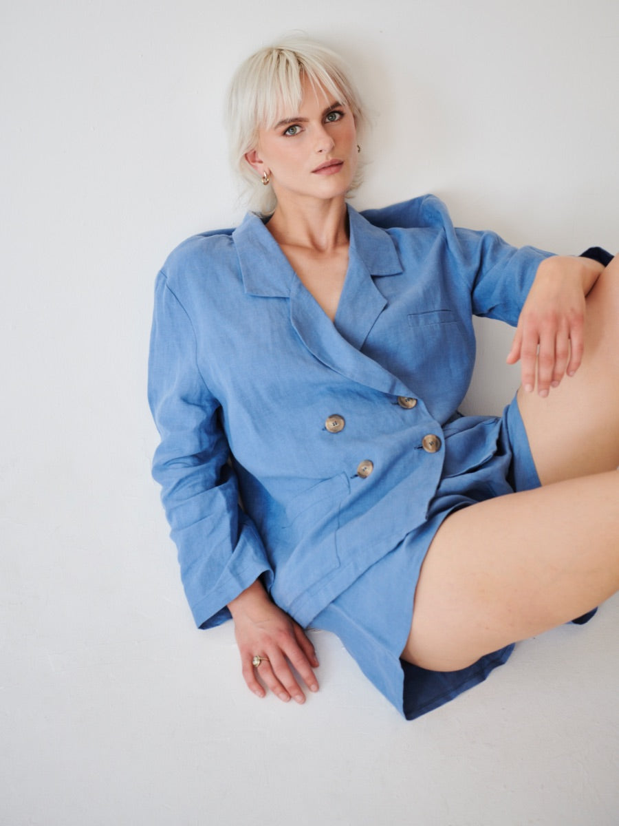 Ethically Made Blue Linen Suit With Shorts