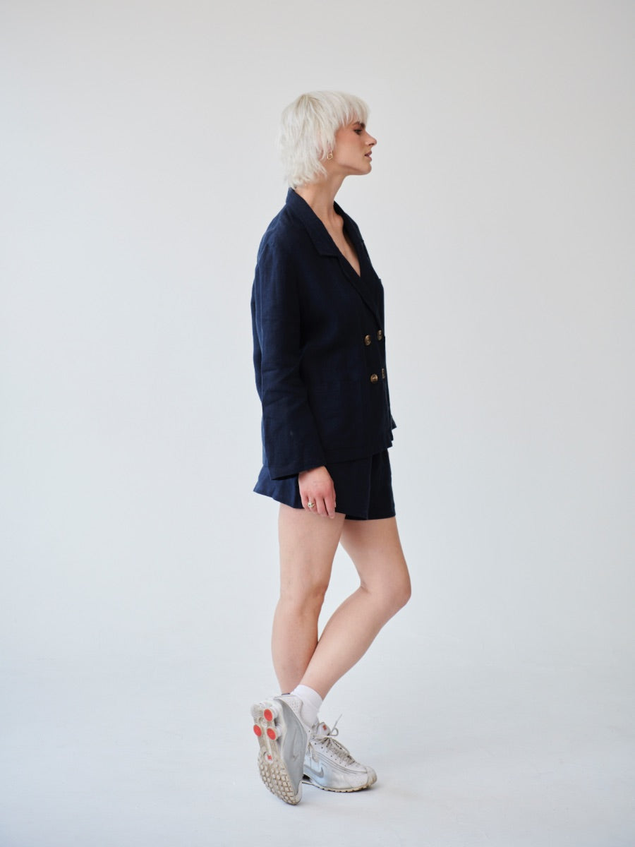 Ethically Made Navy Linen Suit With Shorts