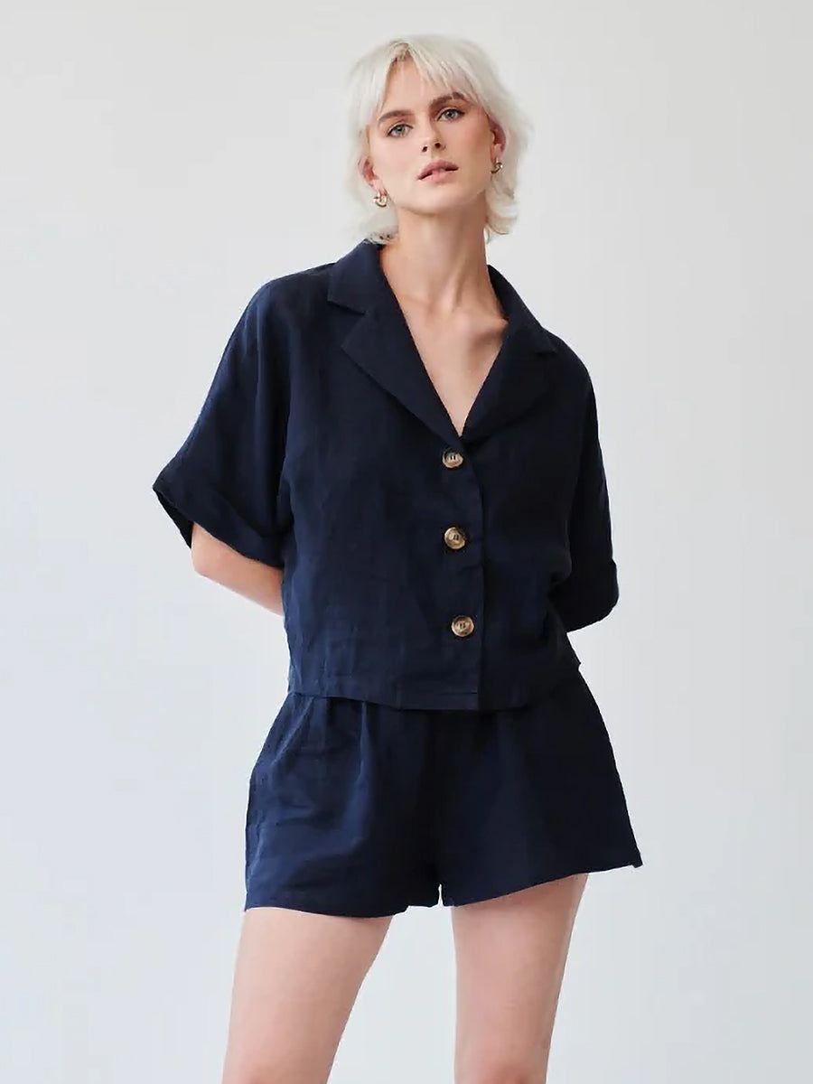 Ethically Made Navy Linen Lounge Co-ord Short Set