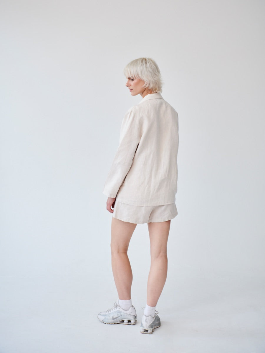 Ethically Made Beige Linen Suit With Shorts