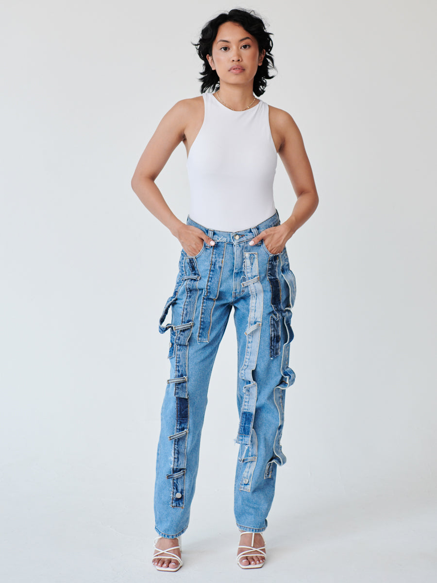 High Waisted Organic & Recycled Denim Trimmed Jeans