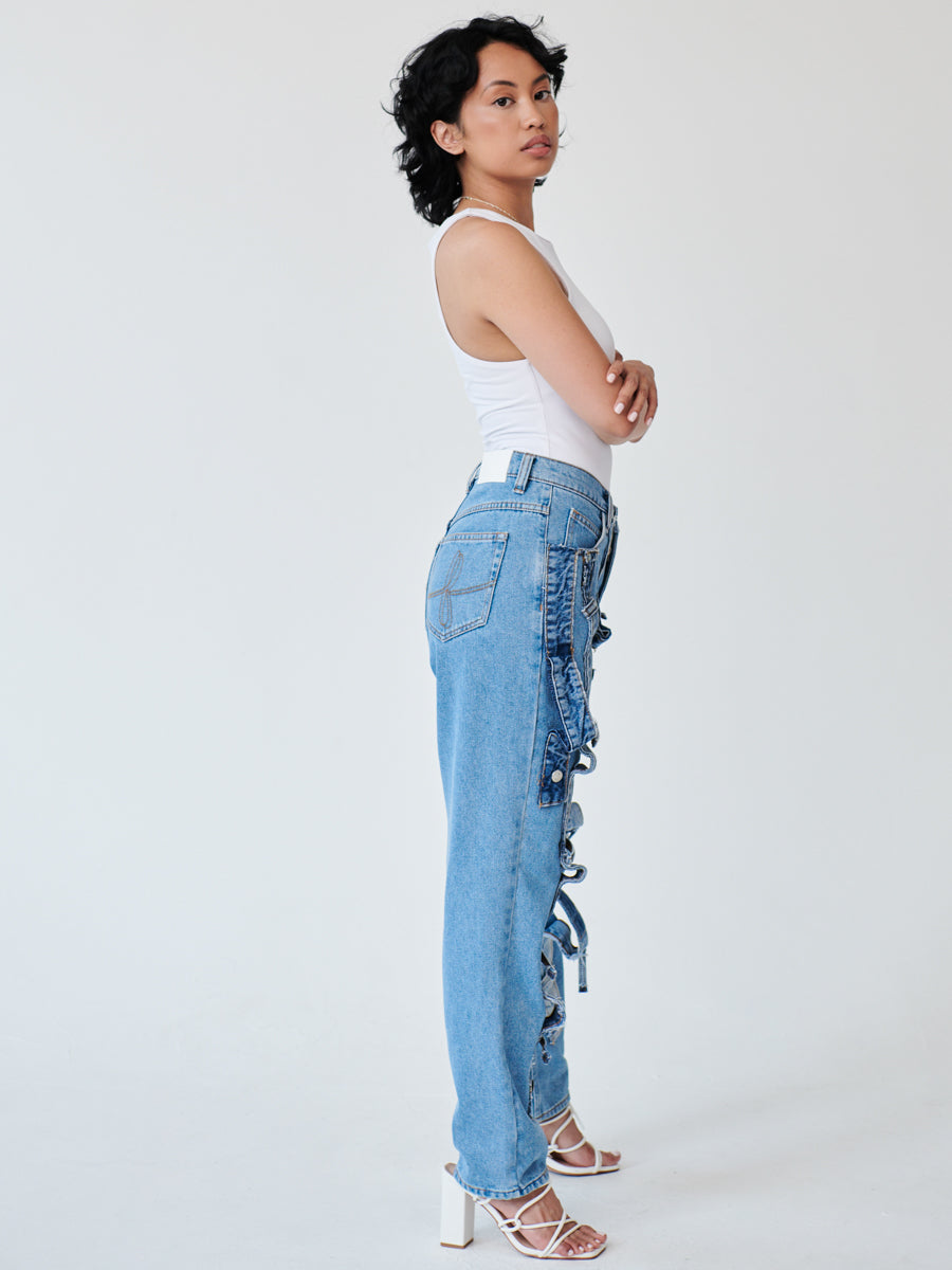 High Waisted Organic & Recycled Denim Trimmed Jeans