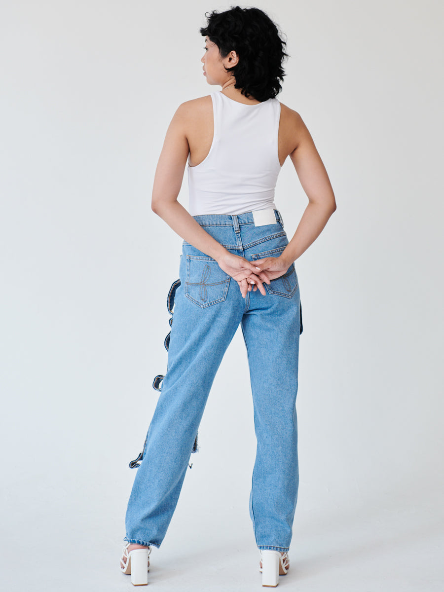 High Waisted Organic & Recycled Denim Trimmed Jeans