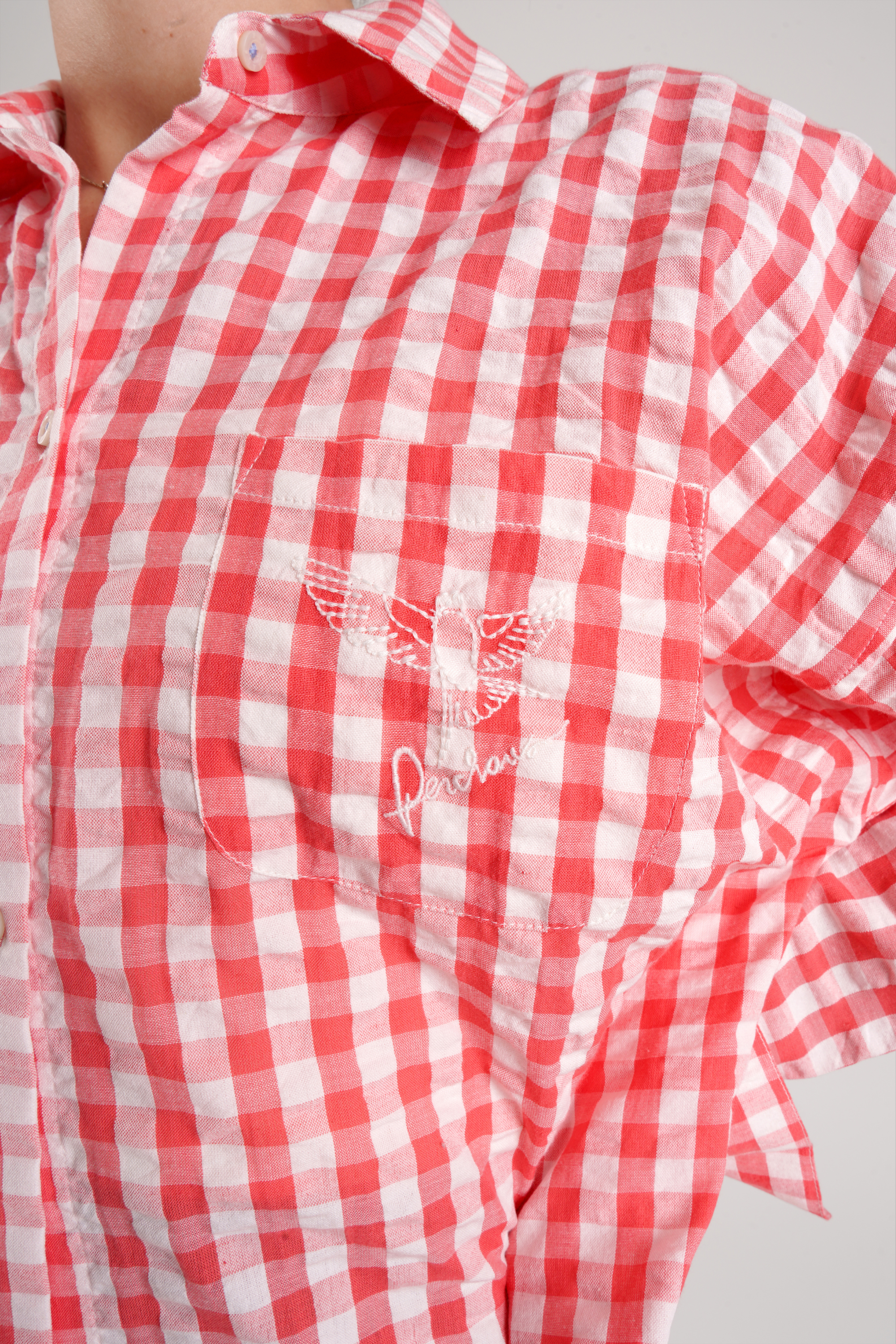 Yew gingham check ethical-cotton pyjama shirt - Canyon Peach