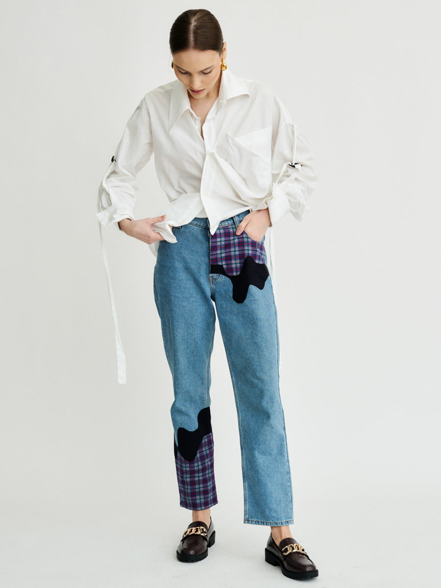 Bobby Melt Plaid Patchwork Jeans