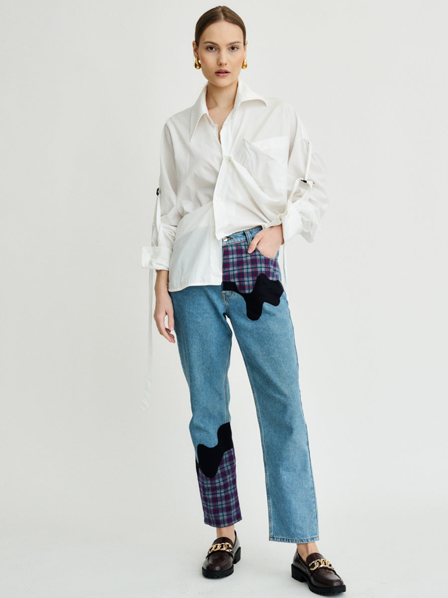 Bobby Melt Plaid Patchwork Jeans