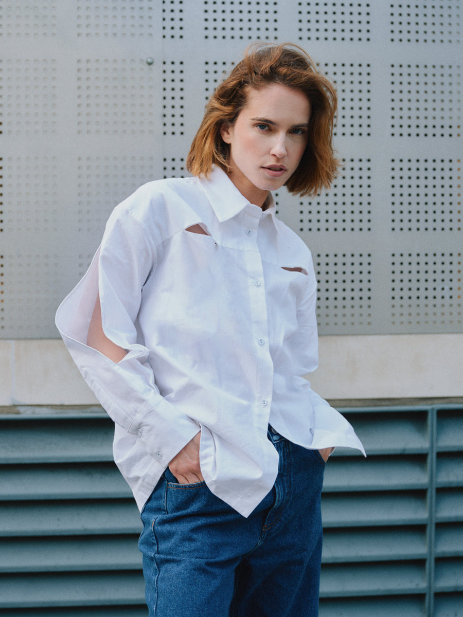 GOTS-certified organic cotton Plain White Button Up Shirt