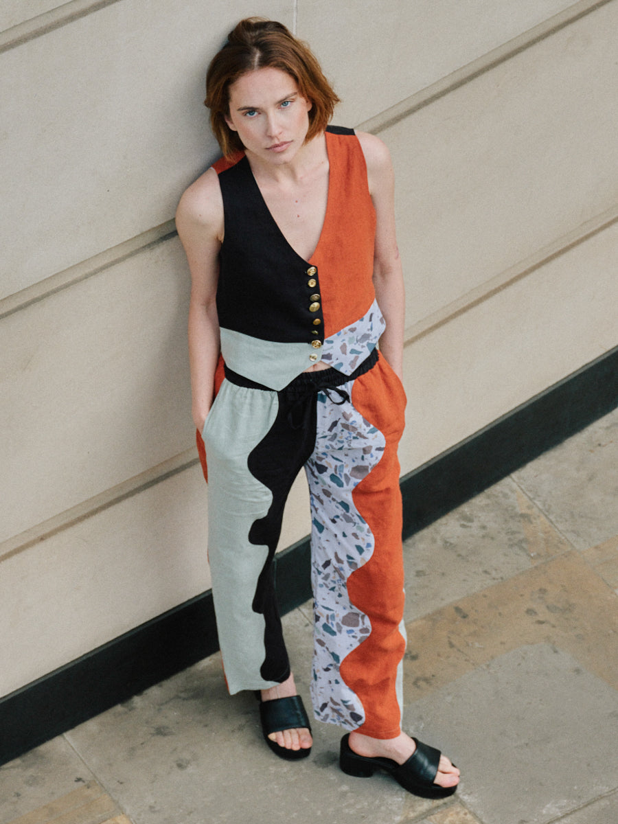 Swirl Colour Block Linen Trousers