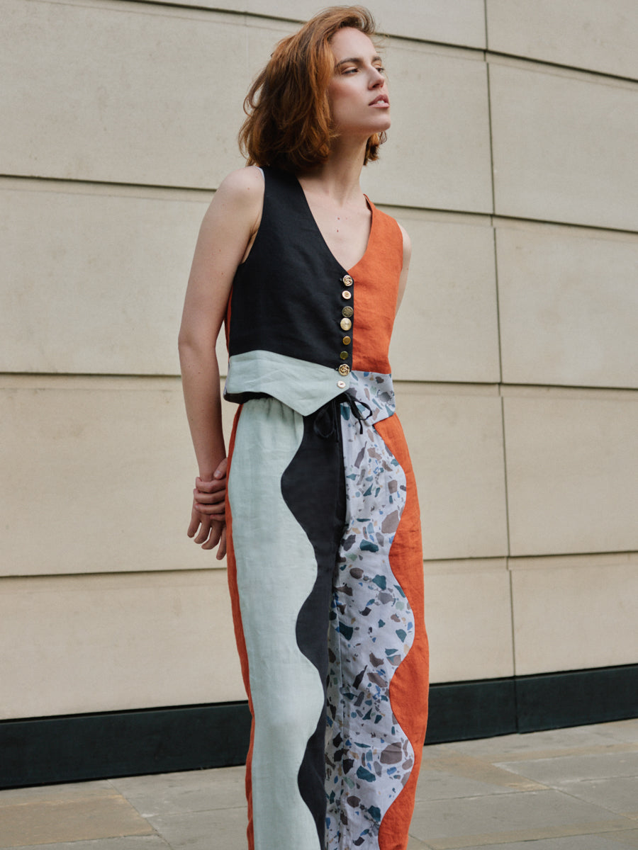 Swirl Colour Block Linen Trousers