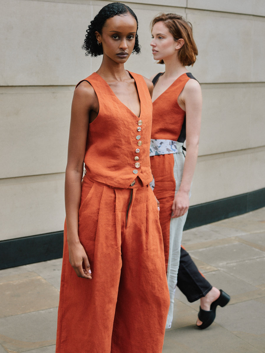 Celeste Linen Trousers in Orange