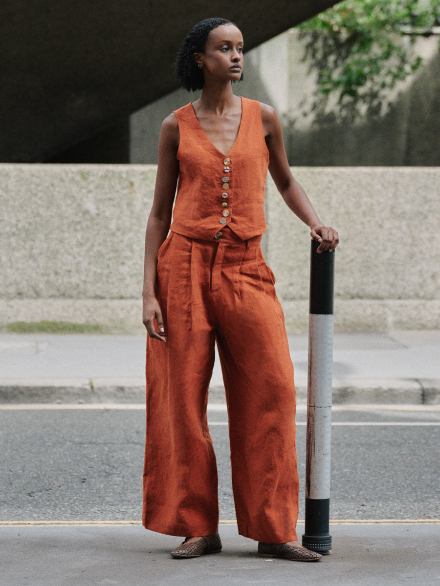 Daphne Linen Waistcoat in Orange