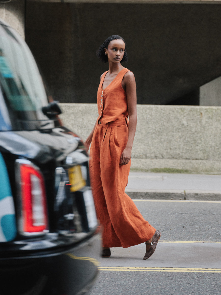 Daphne Linen Waistcoat in Orange