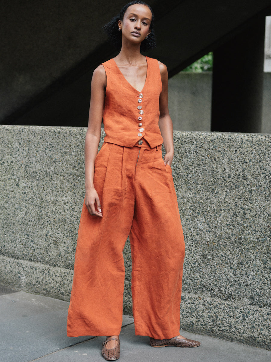 Daphne Linen Waistcoat in Orange