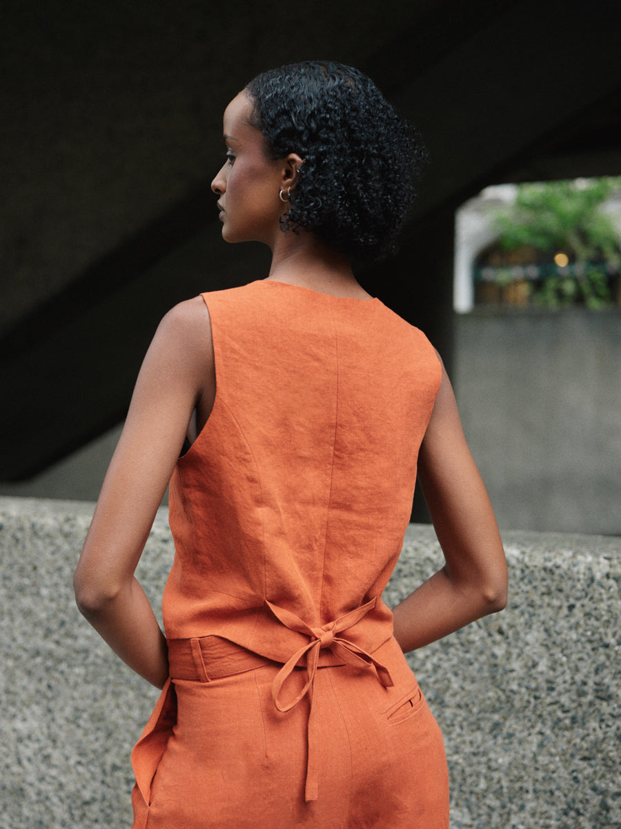 Daphne Linen Waistcoat in Orange