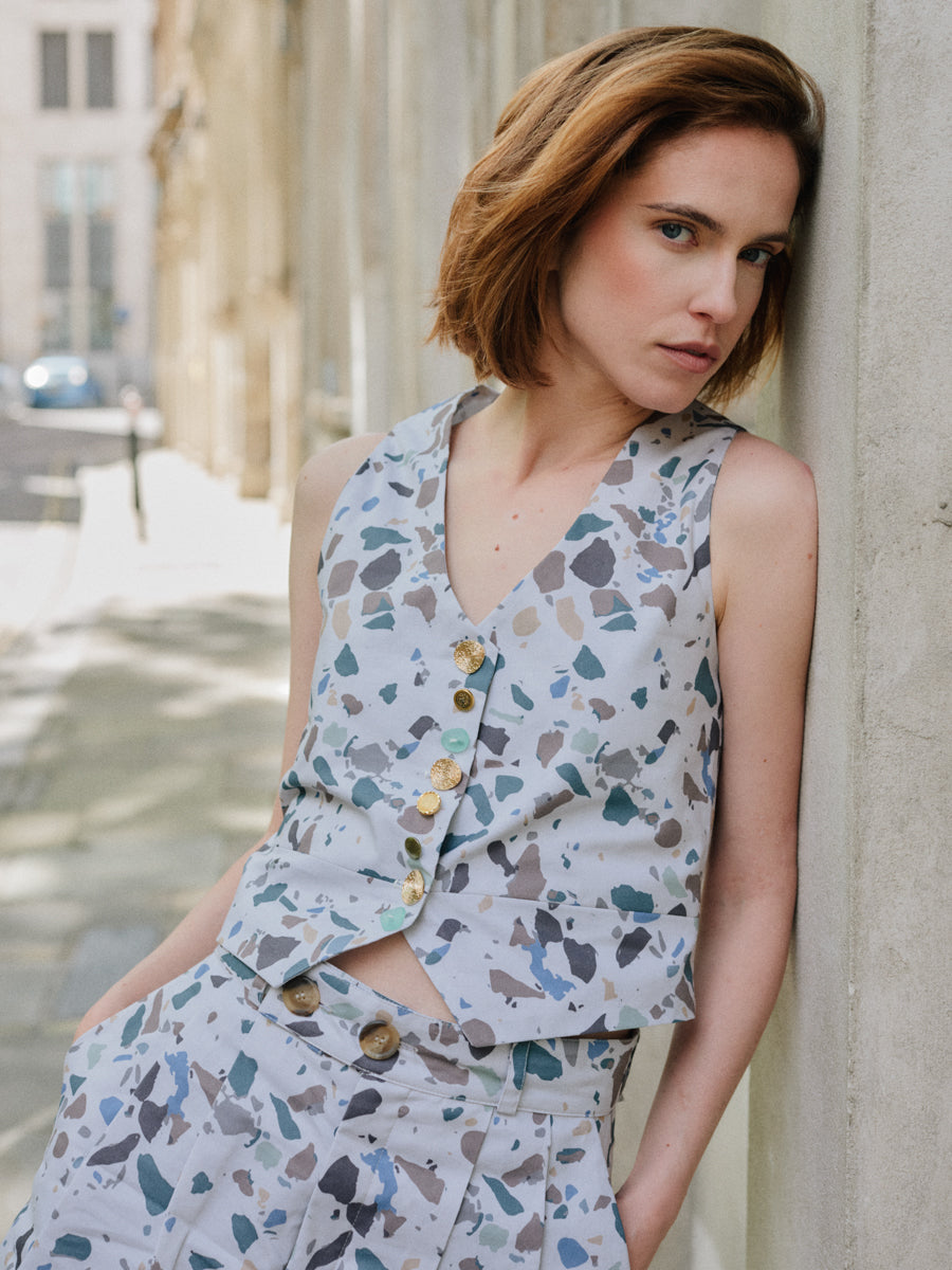 Daphne Waistcoat Top in Terrazzo