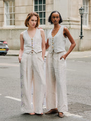 Daphne Floral Linen Waistcoat in Beige