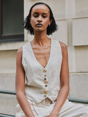 Daphne Linen Waistcoat in Beige