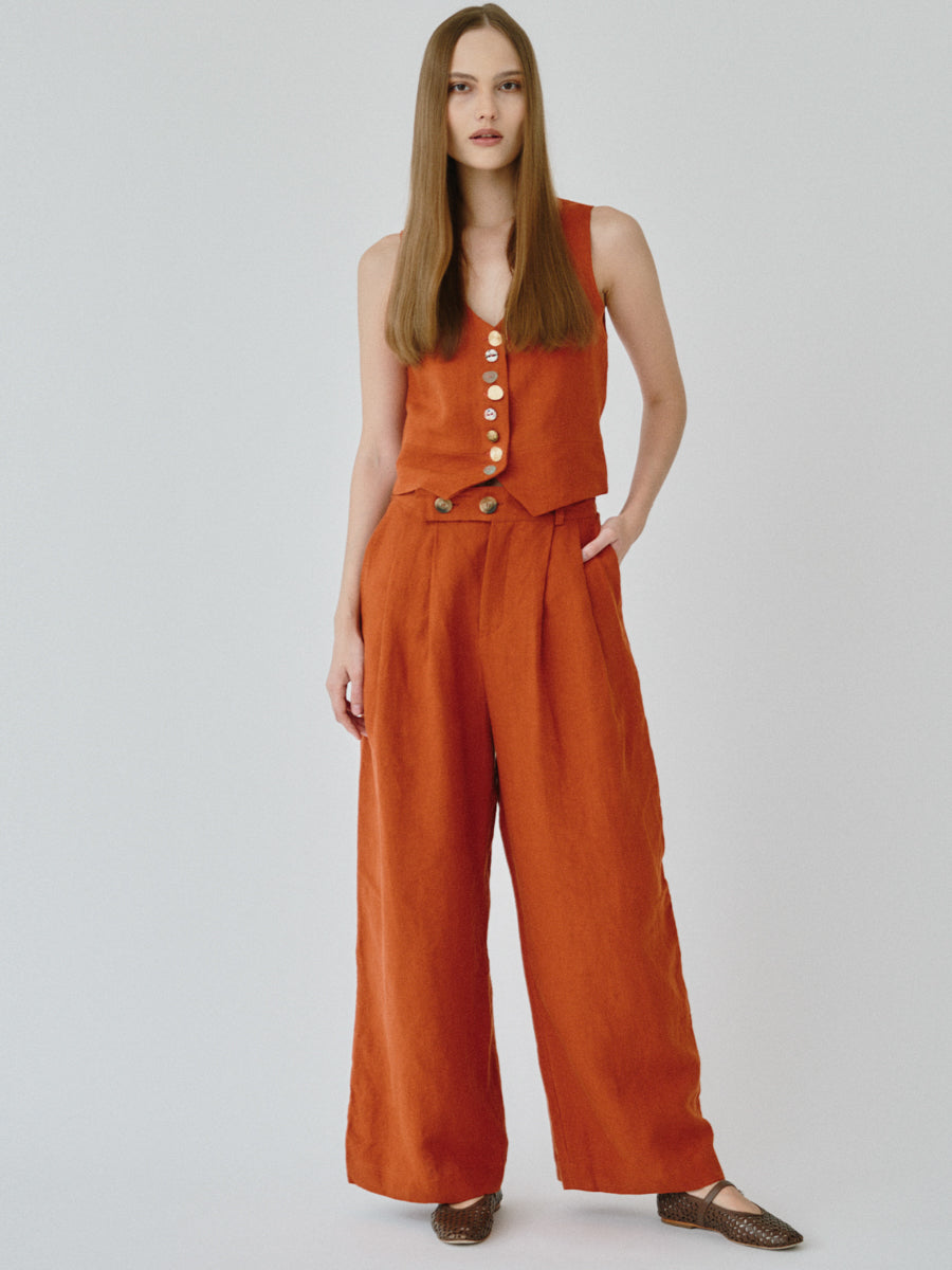 Celeste Linen Trousers in Orange