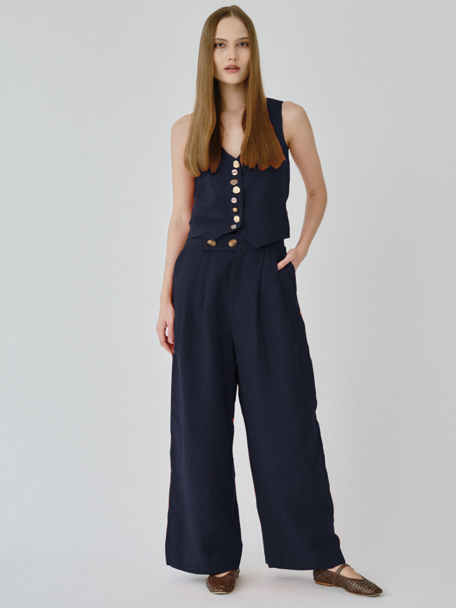 Celeste Linen Trousers in Navy