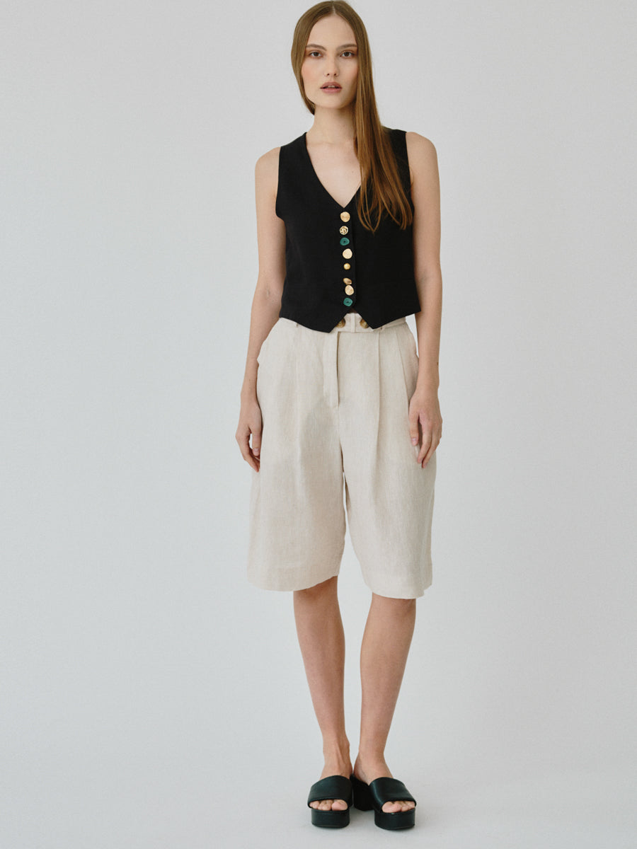 Daphne Linen Waistcoat in Black