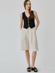 Daphne Linen Waistcoat in Black