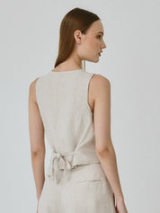 Daphne Floral Linen Waistcoat in Beige