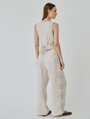 Daphne Floral Linen Waistcoat in Beige