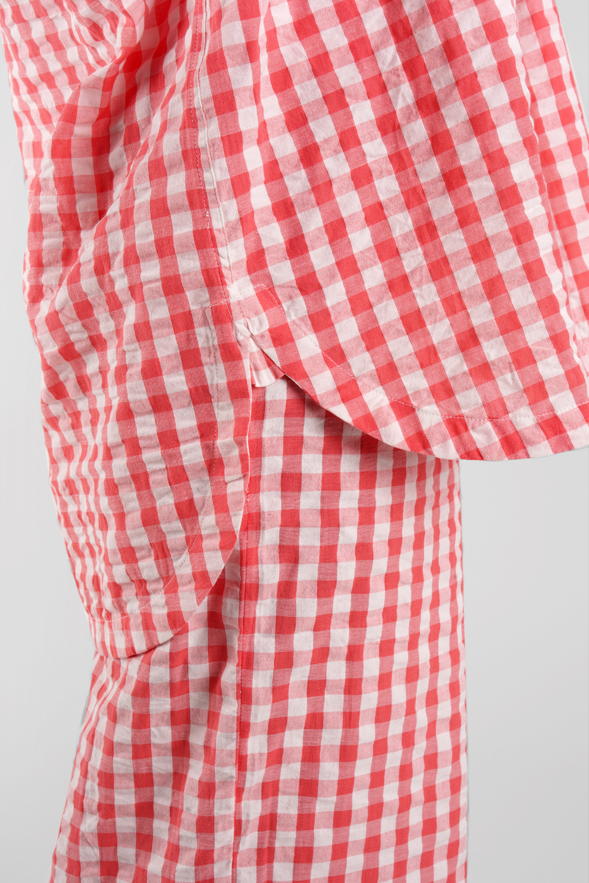 Yew gingham check ethical-cotton pyjama shirt - Canyon Peach