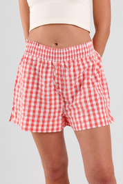 Lomandra gingham check ethical-cotton pyjama shorts - Canyon Peach