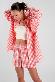 Lomandra gingham check ethical-cotton pyjama shorts - Canyon Peach