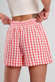 Lomandra gingham check ethical-cotton pyjama shorts - Canyon Peach