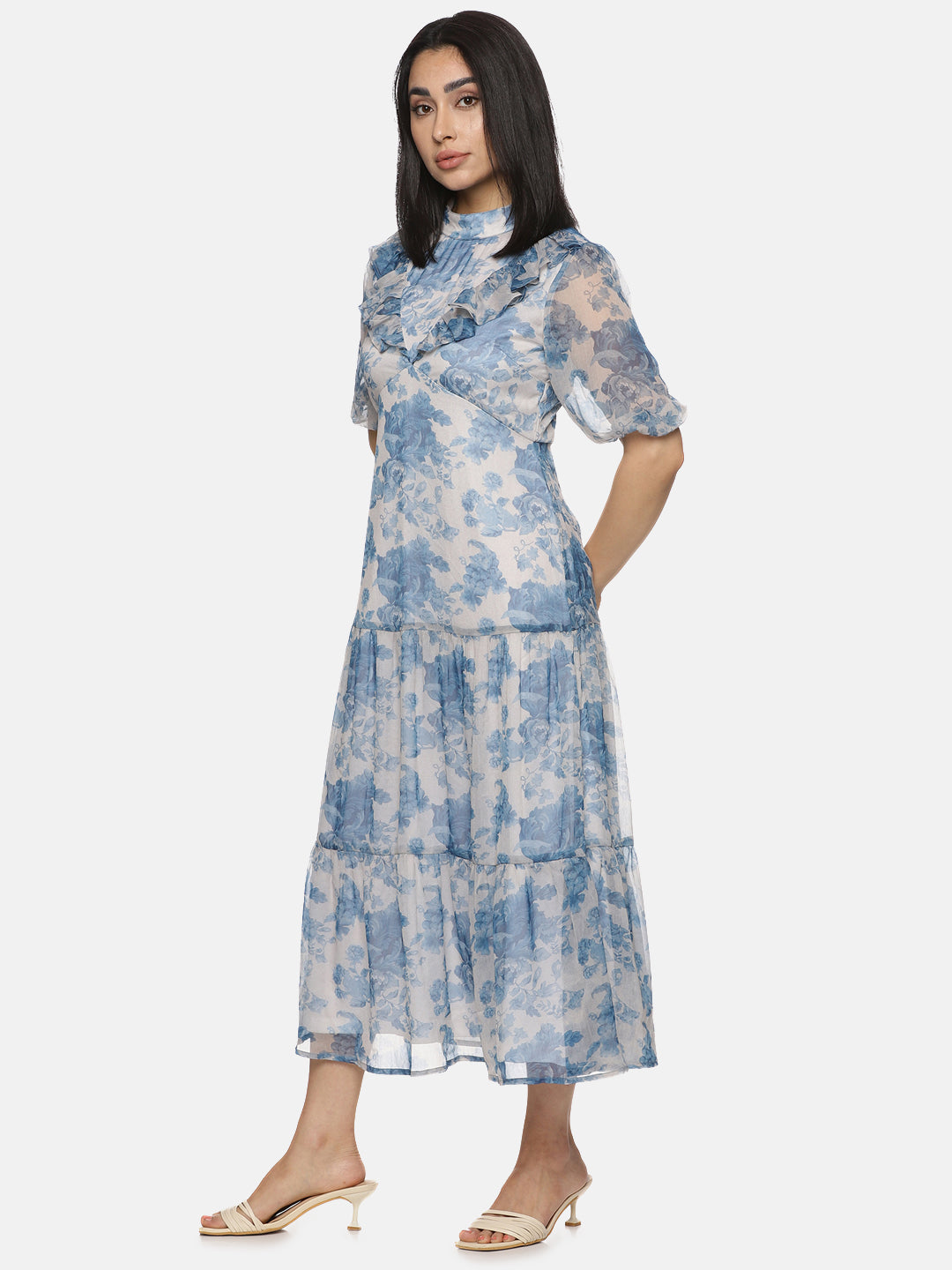 IS.U Floral Grey High Neck Midaxi Dress