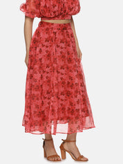 IS.U Floral Red Flared Midaxi Skirt