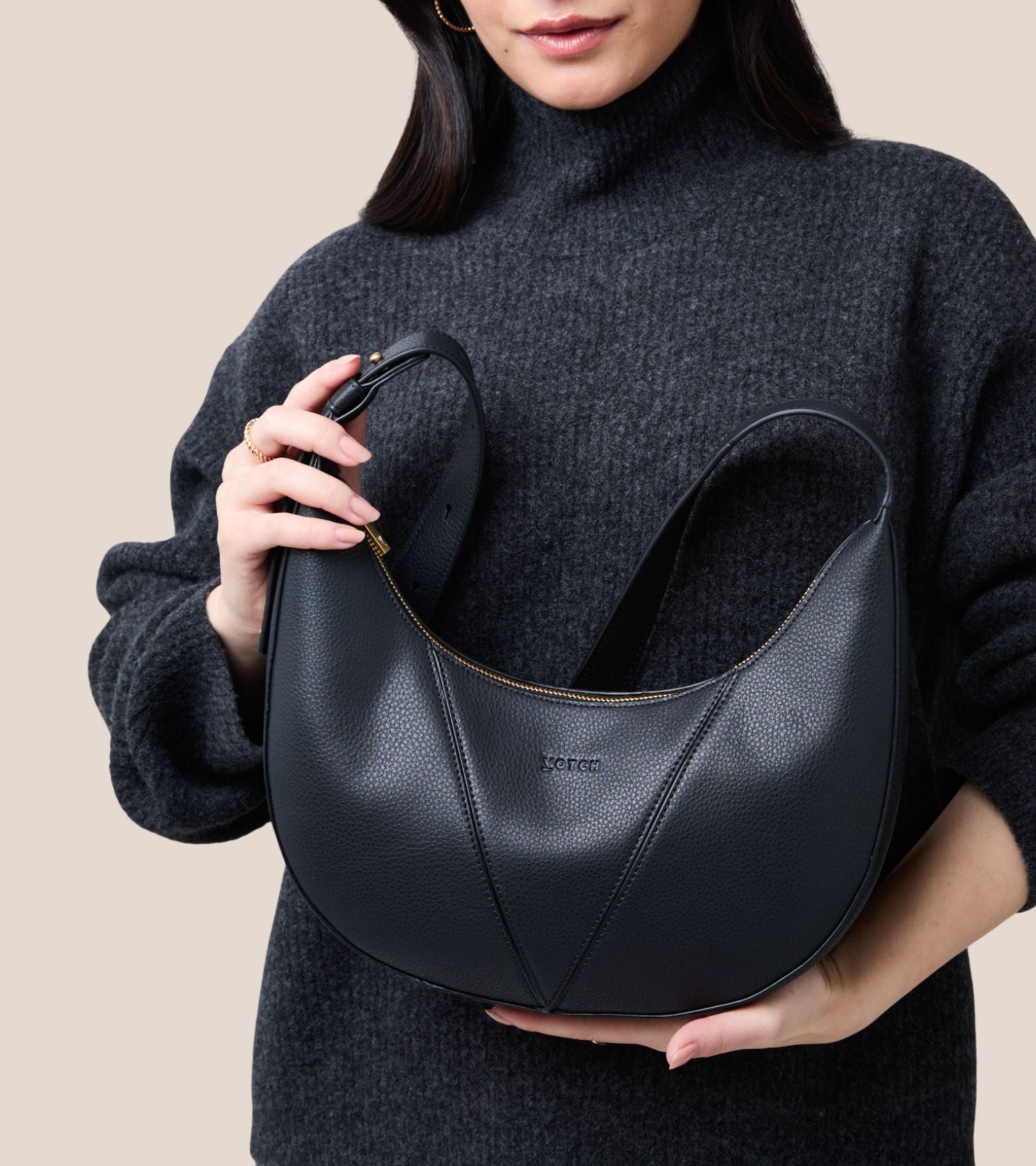 River Vegan Bio-Based Bamboo Leather Hobo Bag in Black