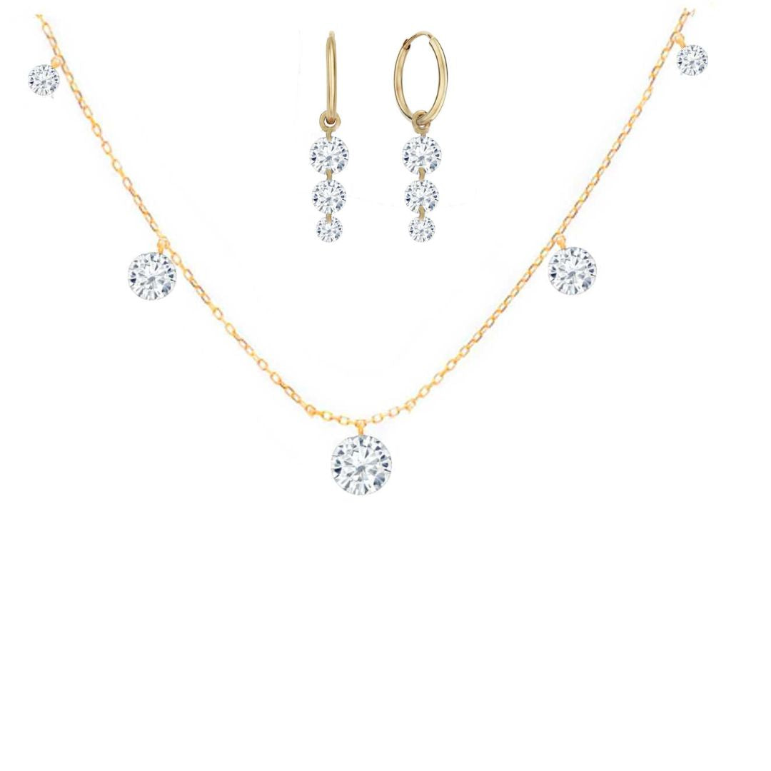 Rising Star Diamond Waterfall Station Necklace and Hoop Earrings Set