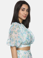 IS.U Floral White Puffed Crop Top