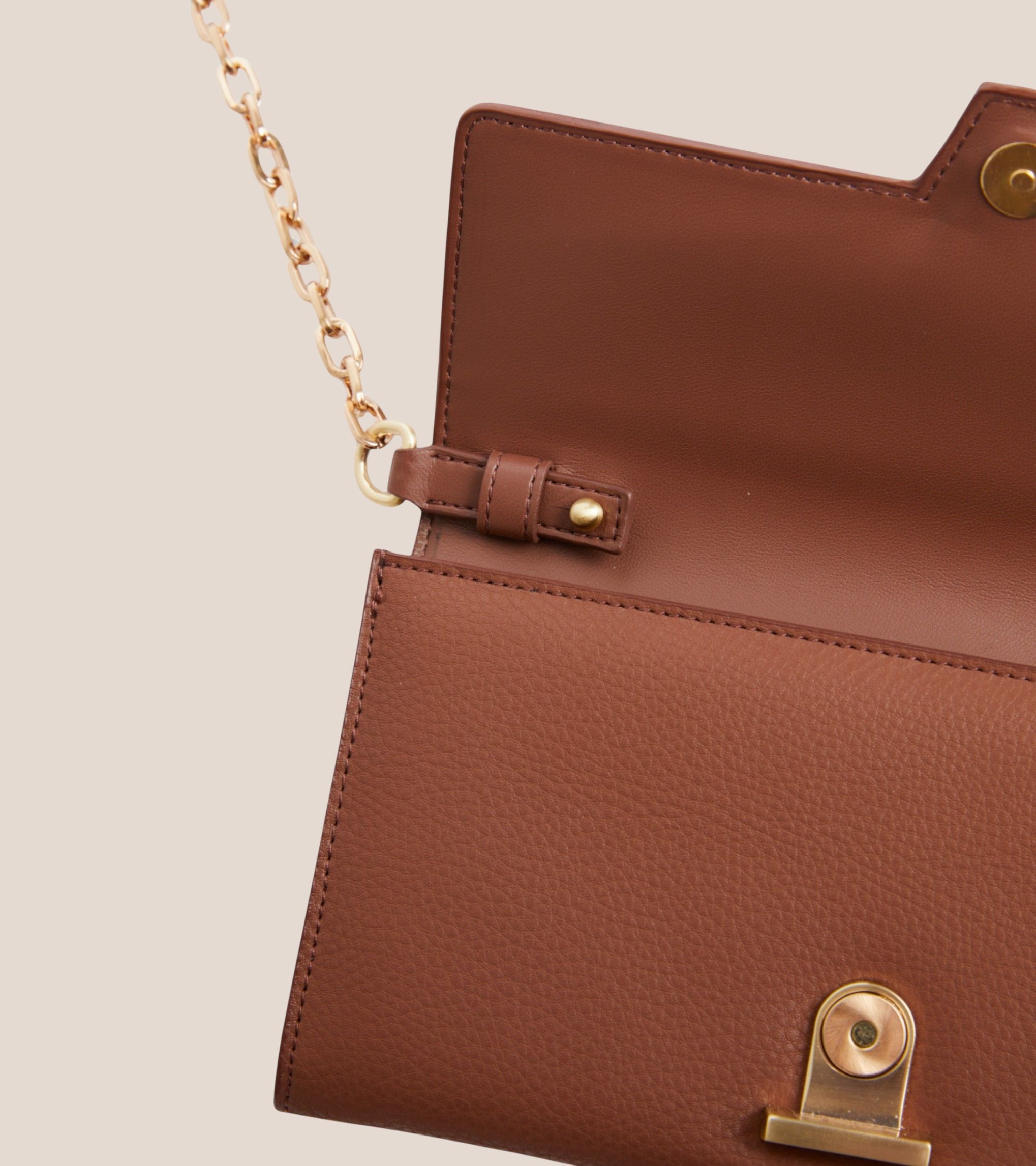 Luella Vegan Bio-Based Bamboo Leather Chain Purse in Brown