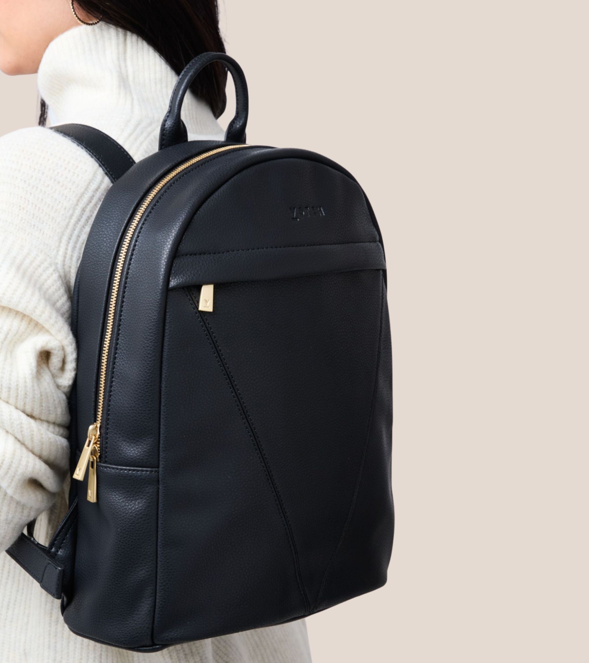 Laurie Vegan Bio-Based Bamboo Leather Backpack in Black