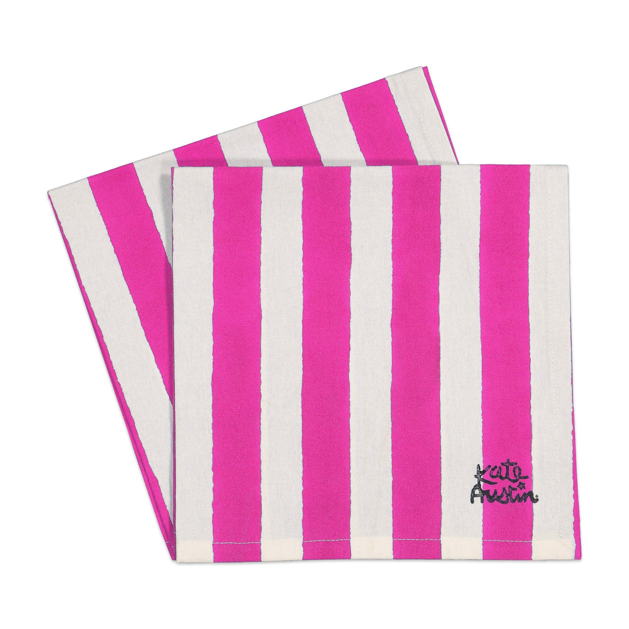 Cloth Napkin in Pink White Cabana Stripe - Set of 8