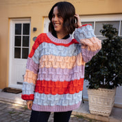 Mandy Criss-Cross Stitch Balloon Sleeve Stripe Jumper - Orange