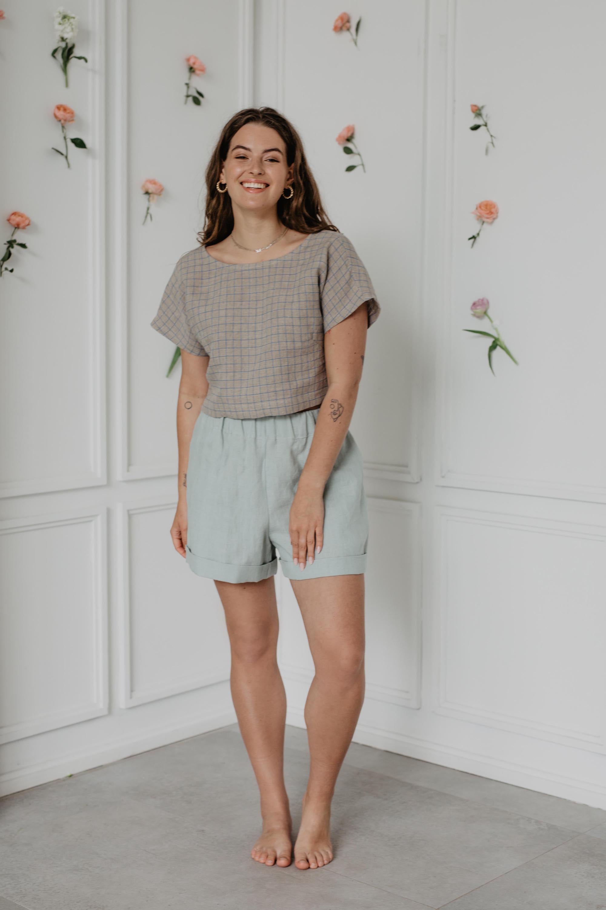 Linen crop top with buttons LISA